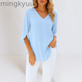 Elegant blouse with V-neck and split sleeves